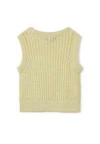 Lichtgele gebreide vest met een ribbeltextuur, mouwloos ontwerp en ronde halslijn. Eenvoudig en onversierd met een nette afwerking.