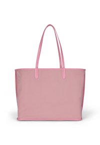 Borsa tote rosa in tessuto morbido, di forma rettangolare, con due manici e rifiniture a contrasto. Leggera e spaziosa, ideale per l'uso quotidiano.