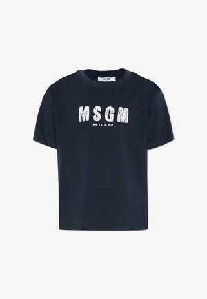 T-shirt noir à manches courtes avec le logo MSGM Milano blanc centré sur le devant.