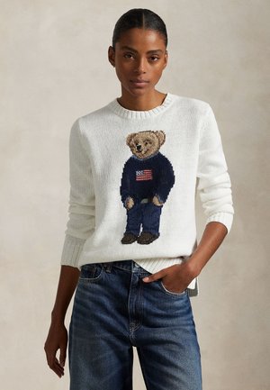 Polo Ralph Lauren POLO BEAR LINEN-COTTON CREWNECK SWEATER - Pulover - deckwash white