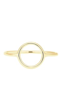 Goldener Ring mit schmalem Band und zentralem, offenem Kreis. Einfaches Design mit glatter Textur und polierter Oberfläche.