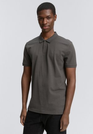 Donkergrijze polo shirt van katoen, met een knoopsluiting en een klein logo op de linkerborst. Korte mouwen en een klassiek kraagontwerp.