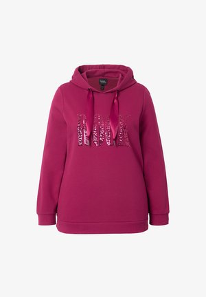 Fuchsia hoodie met pailletten tekst "ROCK", trekkoordaccenten, lange mouwen en een relaxte pasvorm. Glad materiaal met geribbelde manchetten.