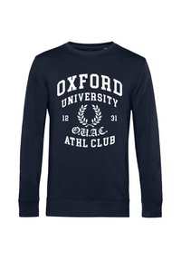 Marineblauwe sweatshirt van een katoenmix met een ronde hals, lange mouwen en witte grafische tekst "OXFORD UNIVERSITY ATHL CLUB" met een lauwerkrans ontwerp.