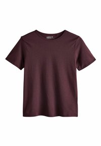 Bordeaux kortærmet T-shirt lavet af blødt bomuld. Har en rund halsudskæring og en glat tekstur uden yderligere mønstre eller accenter.