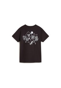 Černé tričko s bílým kostrovým designem a výrazným nápisem "VANS" na zadní straně. Vyrobeno z bavlny, krátké rukávy a kulatý výstřih.