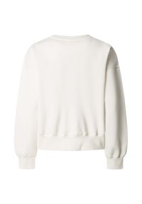 Sudadera blanca con cuello redondo, mangas largas y corte relajado. Fabricada con tela suave y detalles de puños y dobladillo acanalados.