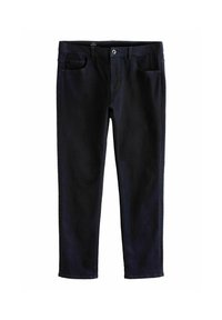Donkerblauwe denim jeans met een rechte pasvorm. Kenmerkend zijn de twee voorzakken, een knoopsluiting en subtiele stikdetails.