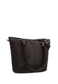 Sac fourre-tout en cuir noir avec deux poignées courtes, une finition texturée et des accents en matériel doré. Forme contour pour plus de profondeur et de style.