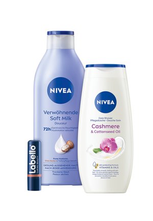 WEGBEGLEITER GESCHENKSET OIL PFLEGEDUSCHE + SOFT MILK + LABELLO + KULTURBEUTEL - Shower gel - -