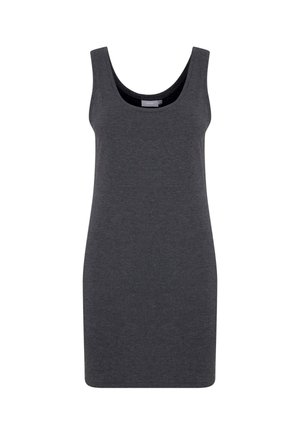 Robe débardeur sans manches gris foncé avec une encolure arrondie, présentée sur un fond blanc.