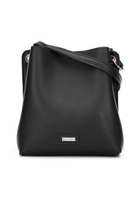 Czarna torebka crossbody z teksturowanej skóry, z regulowanym paskiem i złotymi akcentami, z małą prostokątną metką marki Wittchen.