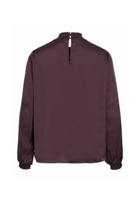 Mauve langærmet bluse i glat stof, med et nøglehul i ryggen og smockede manchetter for en struktureret pasform ved håndleddene.