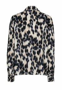 Blouse met lange mouwen in lichtgewicht stof met een abstract patroon in beige, zwart en marineblauw. Voorzien van een kraag en gathered mouwmanchetten.