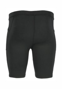 Zwarte sportieve shorts gemaakt van rekbaar materiaal met een nauwsluitend ontwerp. Heeft een gladde textuur en subtiele stikdetails.