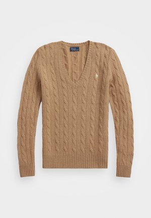 Polo Ralph Lauren CABLE KNIT WOOL CASHMERE V-NECK SWEATER - Strickpullover - collection camel melange