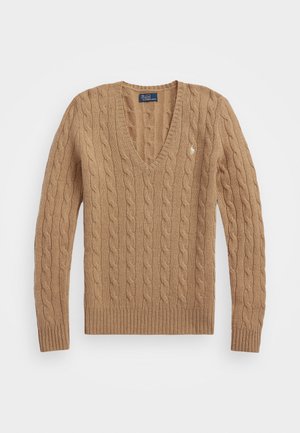 Polo Ralph Lauren CABLE-KNIT WOOL-CASHMERE V-NECK JUMPER - Džemperis - collection camel melange