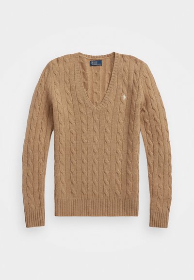 Polo Ralph Lauren CABLE KNIT WOOL CASHMERE V-NECK SWEATER - Pulóver - collection camel melange