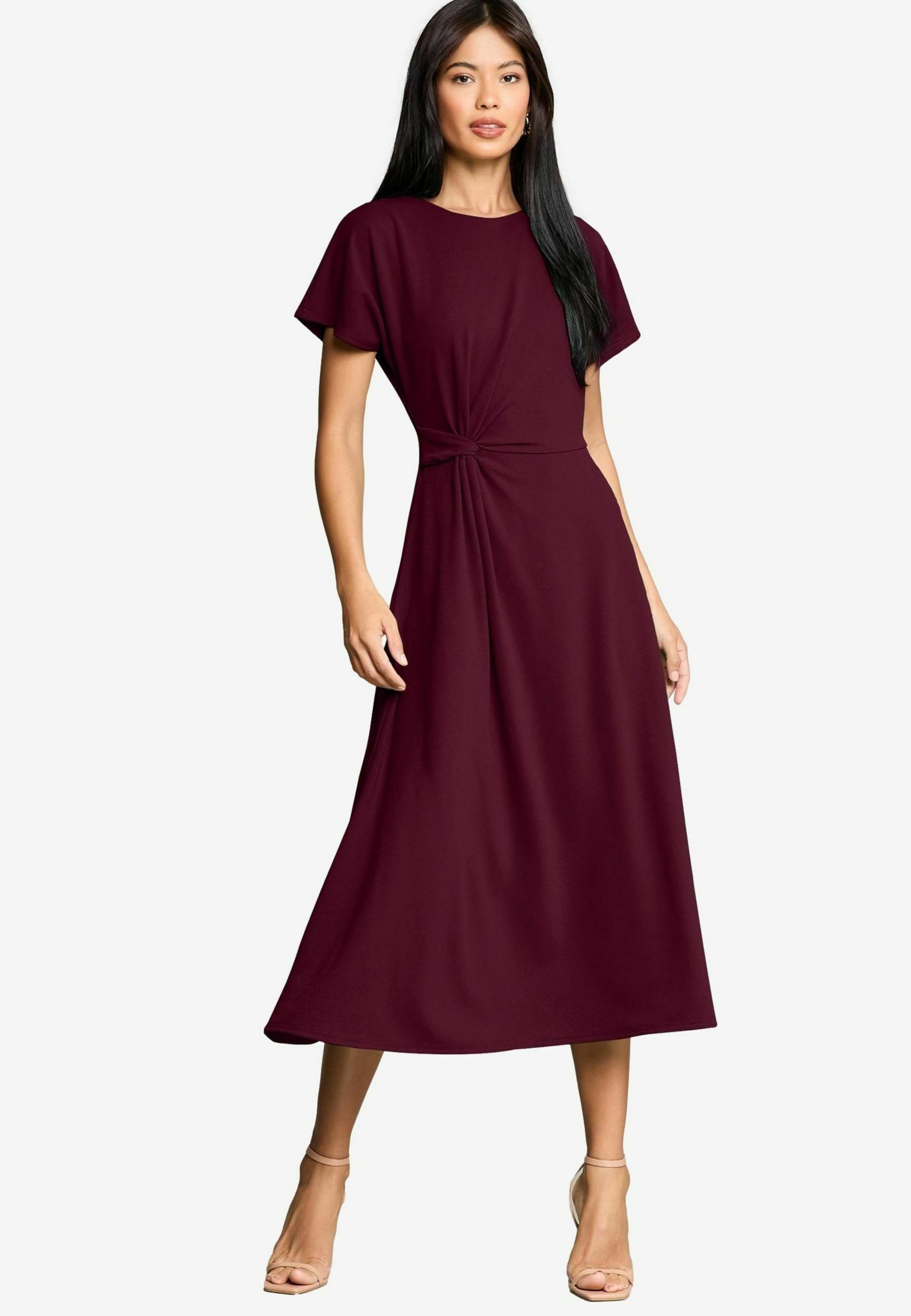 Lipsy REGULAR FIT - KNOT SIDE MIDI DRESS - Jersey dress - burgundy  red/bordeaux - Zalando