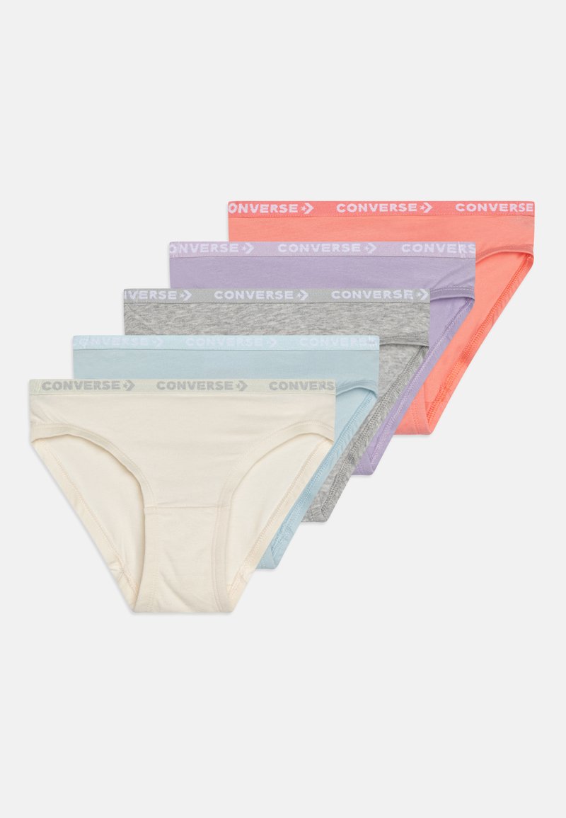 Öt pár női pamutzokni krém, világoskék, szürke, lila és korall színben, elasztikus Converse márkájú derékkal.