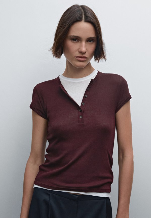DOUBLE-LAYER HENLEY - Basic T-shirt - mottled bordeaux