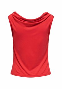 Haut rouge sans manches avec un col drapé. Fabriqué en tissu doux et extensible, présentant une silhouette ajustée avec une finition lisse.