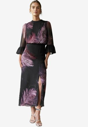 Love & Roses PETITE FIT - FLUTE SLEEVE FEATHER PRINT MIDI  - Vardagsklänning - purple