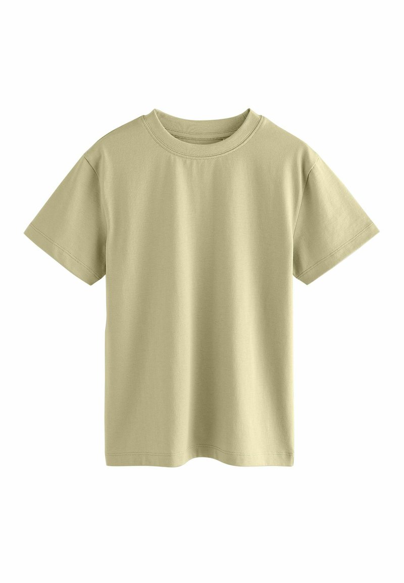 Ljusgrön kortärmad t-shirt i bomull med rundad halsringning och mjukt textur, med rak fåll och jämn sömnad.