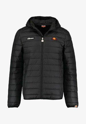 Svart boblejakke med glidelås og hette. Har quiltet design, elastiske mansjetter og Ellessee-logo på brystet.