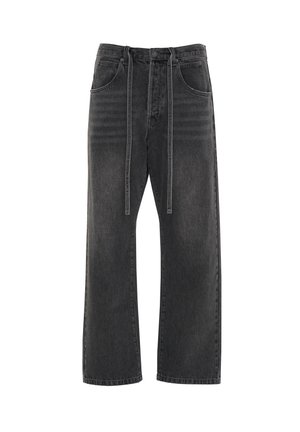 Jeans in denim nero con design a gamba dritta, dotati di vita alta, due tasche anteriori e lacci regolabili in vita.