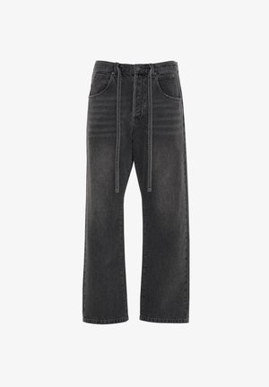 Jeans in denim nero con design a gamba dritta, dotati di vita alta, due tasche anteriori e lacci regolabili in vita.