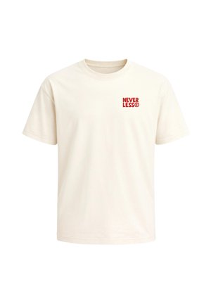 Neverless, HERREN T-SHIRT - RETRO DESIGN - EAT PASTA - OVERSIZED RELAXED - Print T-shirt - hell-beige