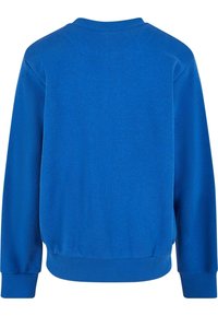 Felpa blu con scollo rotondo, polsini e orlo a costine. Realizzata in materiale morbido, presenta una texture liscia e senza loghi visibili.