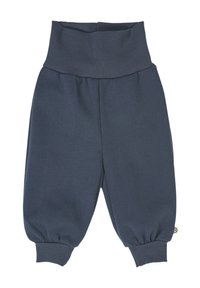 Námořnické modré kalhoty pro batolata s ribbovým vysokým pasem a elastickými manžetami, vyrobené z měkké a pohodlné tkaniny.