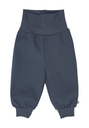 Dunkelblaue Kleinkind-Hosen mit geripptem Hochausbund und elastischen Bündchen, aus weichem, bequemem Stoff gefertigt.