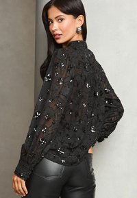 Lipsy LONG SLEEVE GRANDAD COLLAR - Pusero - black sequin