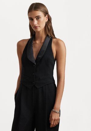 SATIN-TRIM CREPE SLEEVELESS JUMPSUIT - Overal - black
