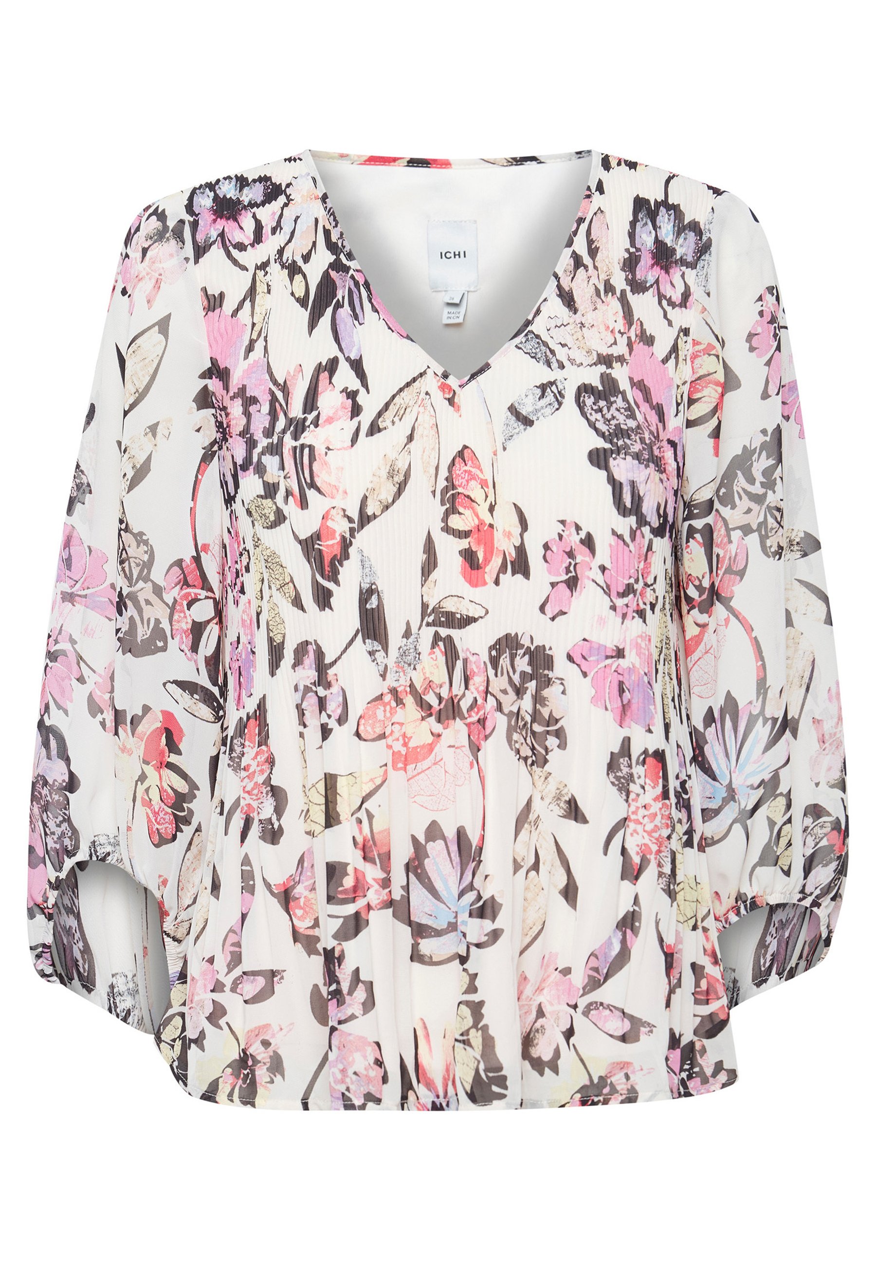 売れ筋商品|||イチ シャツ レディース トップス IHELLY - Blouse - crystal gray IHELLY Crystal Gray Low-Cut V-Neck Floral Blouse for Women