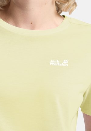 T-shirt girocollo giallo chiaro con logo bianco. Realizzata in tessuto morbido con texture liscia e maniche corte.