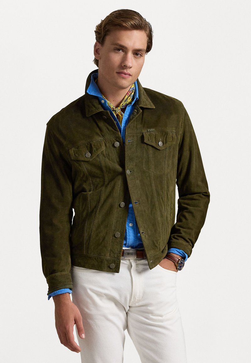 Polo Ralph Lauren - SUEDE TRUCKER JACKET - Odinis švarkas - company olive, Padidinti