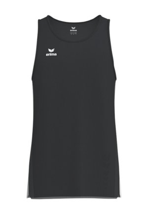 Canotta sportiva nera senza maniche con logo bianco Erima sul petto e sulla scollatura, realizzata in tessuto traspirante.