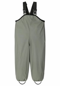Hellgrüne wasserdichte Latzhose mit verstellbaren schwarzen Trägern, elastischen Bündchen und verstärktem Saum für Langlebigkeit. Ideal für den Einsatz im Freien.