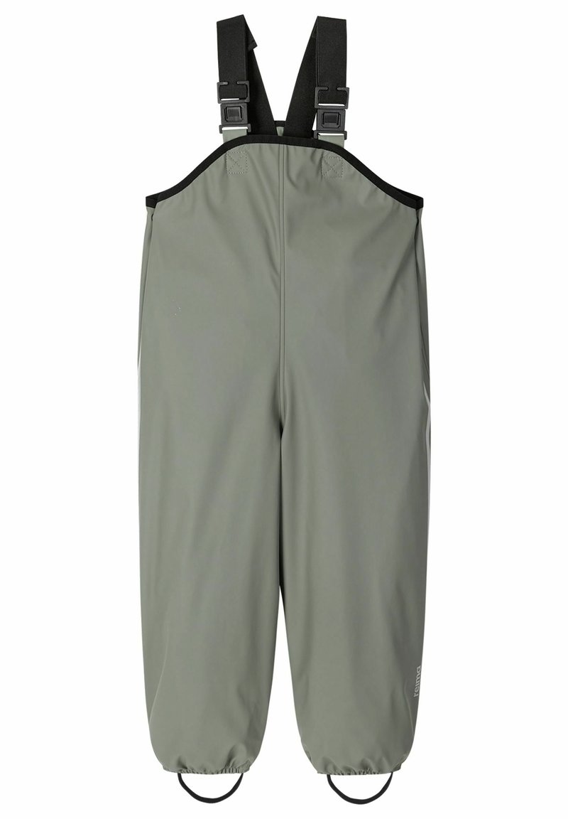 Hellgrüne wasserdichte Latzhose mit verstellbaren schwarzen Trägern, elastischen Bündchen und verstärktem Saum für Langlebigkeit. Ideal für den Einsatz im Freien.