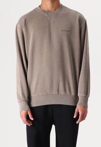 Ljust brunt sweatshirt med långa ärmar och rundad halsringning, med ribbade manschetter och nederkant. Diskret logotyp broderad på bröstet.