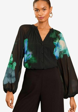 REGULAR FIT PRINTED PLEATED V-NECK  - Blouse - black