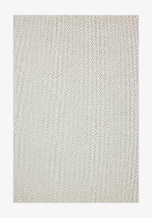 Knitted fabric in off-white with a fine texture and even pattern. Material appears soft and flexible, suitable for clothing or home textiles.