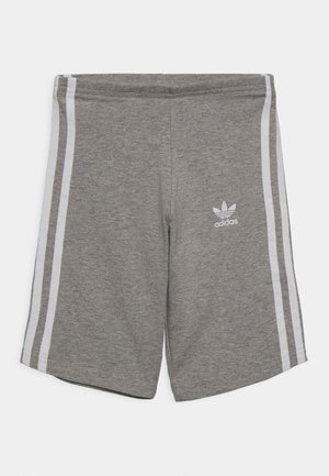 Pantaloni sportivi grigi realizzati in misto cotone, con strisce laterali bianche e il logo Adidas ricamato di colore bianco sul lato sinistro in basso.