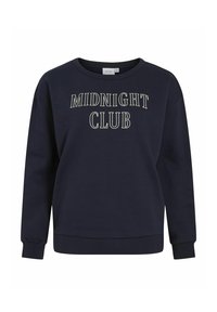 Sudadera azul marino que presenta "MIDNIGHT CLUB" impreso en letras beige en contraste. Cuello redondo, puños de canalé y un ajuste relajado.
