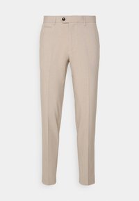 Beiga byxor i lätt tyg med en slät yta, med knäppning, framfickor och en skräddarsydd slim fit-design.