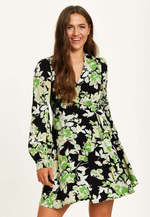 FLORAL PRINT MINI WRAP WITH LONG SLEEVES  - Day dress - green